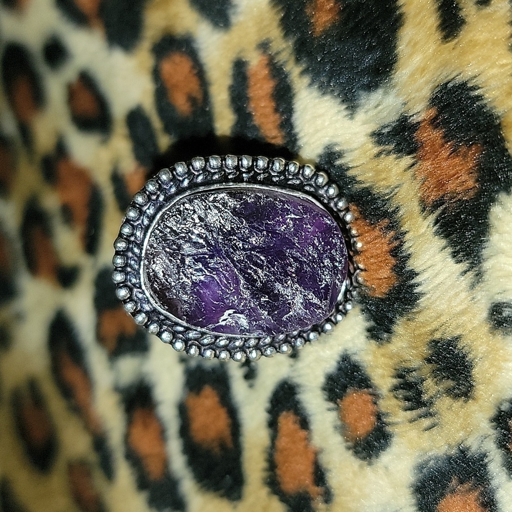 Rough Raw Amethyst Ring Size 8 - image 1